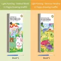 Kids watercolor painting book set featuring Animal World and Dinosaur themes with a brush - Set of 2 for Boys (Animal + Dinosaur, 2 Brushes)