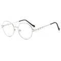 Women's round champagne gold metal sunglasses with leaf crystal detail on temples - Gold Frame White Lens