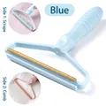 Manual dual-sided fabric shaver with blue plastic handle and copper lint scraper tool - Double Sided Style / Blue