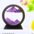 Purple liquid hourglass sand art moving sand landscape with elegant black frame and base - 5 Inch Round Purple