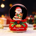 Magnétique de frigo boule à neige de Noël avec Père Noël et renne sur socle rouge - 8511 Avec écharpe / Moyen 80# LED Lumière+Musique