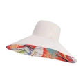 Sombrero de sol beige de ala ancha para mujer con estampado tropical colorido reversible - Beige (8240)