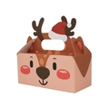 Christmas reindeer gift box in brown and pink with 3D antlers and handle for treats - Reindeer Shaped Handle Box