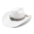 Chapeau de cowboy blanc en feutre avec bord large et ruban décoratif en pierre turquoise - M (56-59cm) / Blanc