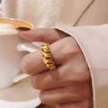 Elegant 18k gold croissant dome ring featuring a twisted spiral pattern for women - Gold Croissant Ring