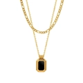 Collier double rang en titane plaqué or 18 carats avec pendentif gemme noire rectangulaire - Style Double Couche Plaque Noire (H624) / Doré