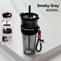 Smoky grey 520ml ribbed coffee tumbler with black silicone sleeve and straw - Smoky Gray 520ml (With Black Stainless Steel Straw + Black Silicone Sleeve + Rose Red Lanyard)