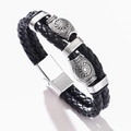 Bracelet pour homme en cuir tressé noir avec runes vikings argentées et fermoir aimanté - 19cm / Noir