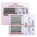 DIY eyelash extension kit with 144 clusters, bond, seal, and tweezers in a pink gradient box - 144 Clusters