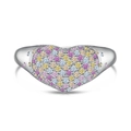 S925 sterling silver heart-shaped ring featuring colorful cubic zirconia in silver finish - Heart Shape Full Pavé Style (DY120750)