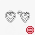 S925 sterling silver heart-shaped stud earrings featuring sparkling pavé zircon stones - Double Layer Overlap Heart