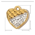 Dettagli del ciondolo a cuore 13x14mm con trama trapuntata dorata e strass scintillanti - Cuore a graticcio/YE602