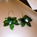 Elegant dark green resin flower drop earrings with golden hooks on a luxury tray - 20# Dark Green