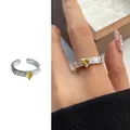 925 silver adjustable open ring featuring a vibrant heart-shaped yellow gemstone - 538 Colorful Zircon