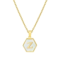 Titanium steel hexagon necklace with golden letter Z and white shell inlay detail - White Shell Z