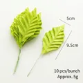 Artificial fabric green leaves with wire stems, 10 pcs bundle, 5x9.5cm for DIY decor - Light Green Maple Leaf (10 Pcs/Bundle)