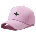 Pink cotton baseball cap featuring dark green embroidered M-logo on a white background - Adjustable / Pink