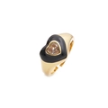 Anillo abierto bañado en oro con marco de corazón de esmalte negro y circón transparente - Abierto Ajustable / Negro