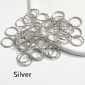 White K plated textured jump rings with embossed wave pattern for DIY jewelry making - 8mm Round / White Gold