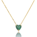 Detail of emerald green heart pendant necklace featuring gold claw-set zircon gemstone - Necklace - Emerald Green