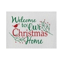 Detail of linen Christmas placemat with Welcome print and red berry bird motifs - CD092-7 Bird Berry