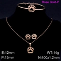 Parure de bijoux en acier inoxydable rose gold avec collier et bracelet à patte de chat - Parure 3 Pièces Collier Boucles d'Oreilles et Bracelet / Or rose