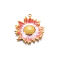 Golden stainless steel sunflower pendant with red and white enamel petals - Red
