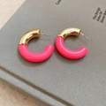 Boucles d'oreilles anneaux C contrastées or et rose néon sur couverture de livre - 54# Tige en argent-Rose-Forme C