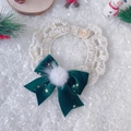 Kerst halsband voor huisdieren met donkergroene fluwelen strik en gouden sterren - XS(15-18cm) / Donkergroene Strik