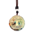Macro detail of Tree of Life resin pendant with colorful natural stone chips and gold metal - Colorful Stones Tree of Life Style (3-13)