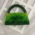 Handmade gradient green beaded handbag with geometric weave on a white minimalist backdrop - Gradient Green
