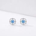Square S925 sterling silver stud earrings with blue fire opal and sparkling cubic zirconia - Silver