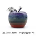 Colorful chakra gemstone apple sculpture with metal leaf and 32mm sizing detail - 32mm Large Apple