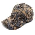Detailed view of high-density jacquard fabric with blue floral patterns on a khaki baseball cap - M(56-58cm) / Grey Blue