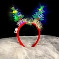 Christmas headband with LED glowing green felt trees and colorful tinsel decoration - Glowing Spring Christmas Tree Headband