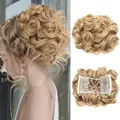 Detailed view showing synthetic golden wavy hair bun with comb clips for hair volume - 18# (Ash Blonde)