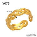 Adjustable golden woven texture ring in stainless steel finish, 6mm width minimalist style - Y075-Woven Style / Open/Width 0.6cm / Gold