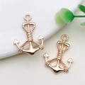 Rose gold anchor charm pendant with rope detail for DIY jewelry making and necklace crafts - 1 Piece/Pack (18x14.7mm)
