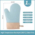 Light blue silicone oven mitt with heat-resistant quilted cotton cuff and non-slip texture - Light Blue and Khaki