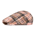 Pink and brown checkered beret hat with a vintage plaid pattern for women - Pink
