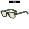 Retro square sunglasses in translucent green frame with star metal rivets, style C4 - Green Frame Green Lens