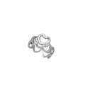 Silver stainless steel adjustable open ring with interlocking hollow heart designs - Hollow Heart Chain / Steel
