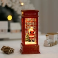 Red Christmas telephone booth lantern with Santa Claus and glittery snow lighting effect - Water Filled Telephone Booth (Santa)