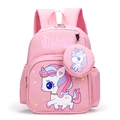 Pink elementary school backpack set with cartoon unicorn print and matching coin purse - Unicorn Light Pink