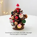 Handmade 16cm pine cone mini Christmas tree with wooden base and festive ornaments - Snowman Christmas Tree Style E
