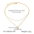 Detailed view of layered 18K gold plated necklace with zircon pendant and dimensions - Double Layer Rectangle Zirconia Style (HC-N40316-WT)