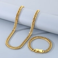 Set di gioielli con collana e bracciale a catena barbazzale dorata e chiusura a scatola - Larghezza 9mm, Bracciale 21cm / Stile B Oro