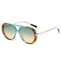Classic double bridge oversized sunglasses with tortoiseshell frame and gradient lenses - Green Leopard Frame Green Tea Lens