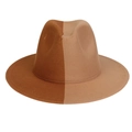 Two-tone wool fedora hat featuring a split dark brown and light camel color design - Khaki Camel Patchwork