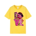 T-shirt gialla brillante unisex a girocollo con stampa artistica LOVE e maculato - Giallo